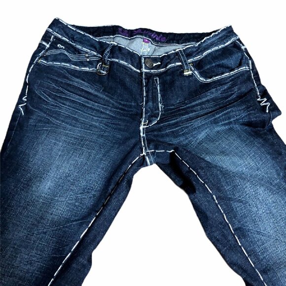 Luxirie Jeans Juniors 11 Womens Dark Blue Denim Stretch White Stitching Bootcut - Picture 4 of 7